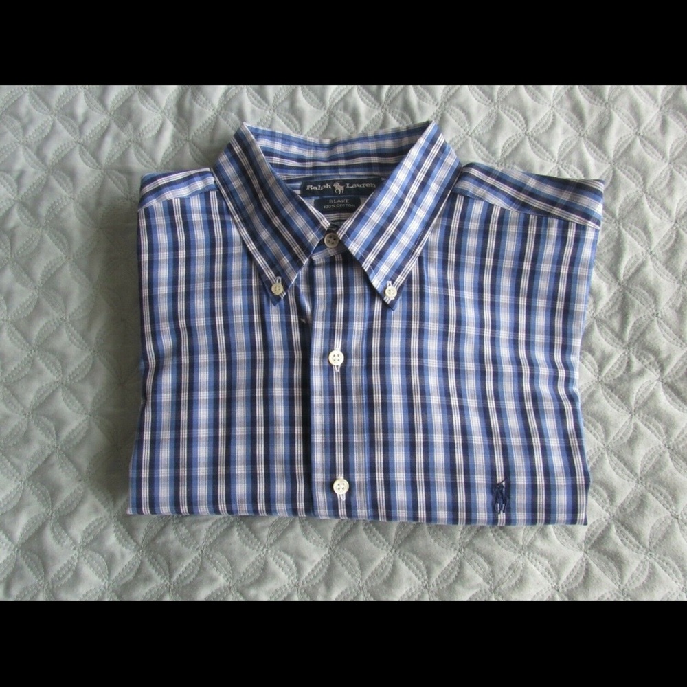 Men’s Large Ralph Lauren BLAKE Long Sleeve blue plaid shirt